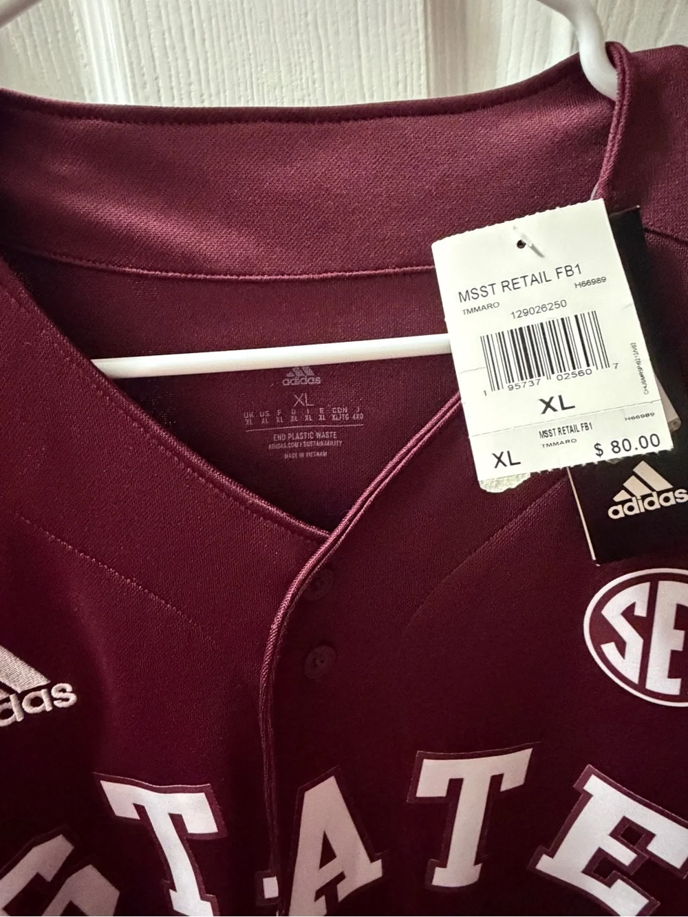 adidas Men’s Maroon Baseball Jersey with STATE and 22